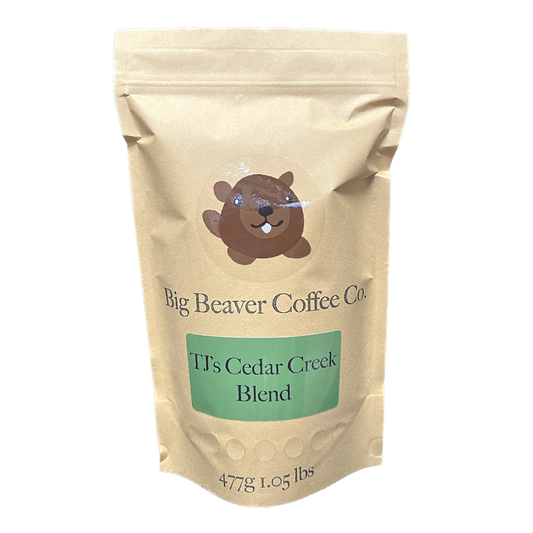 Big Beaver Coffee, Small Batch Roasting, Fluid Bed Roasting, Coffee Blends, TJ's Cedar Creek Blend, Whole Bean, Ground Coffee.