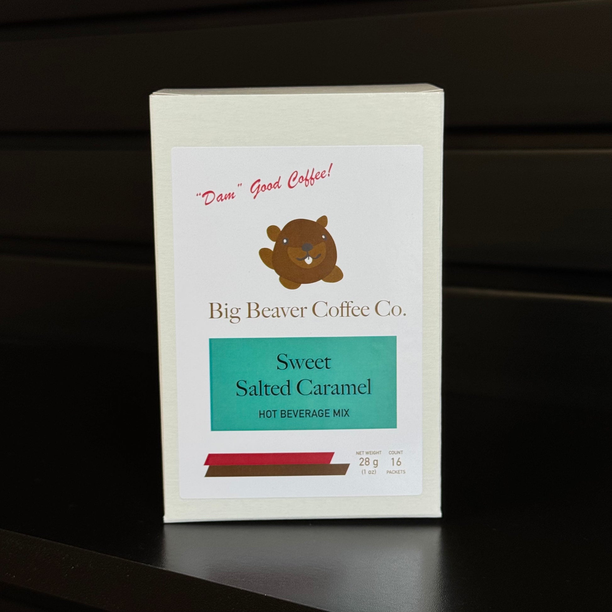 Box of Sweet Salted Caramel Hot Beverage Mix 16 Count 28 Gram Packets